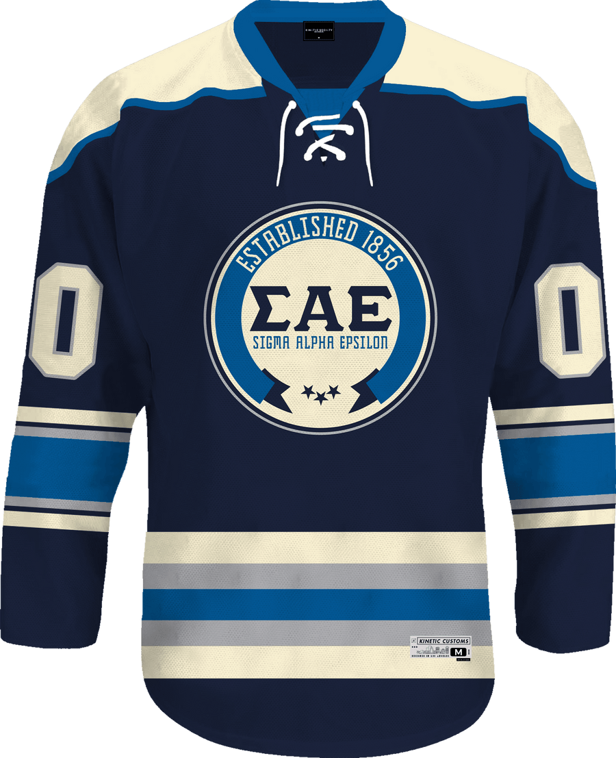Sigma Alpha Epsilon - Blue Cream Hockey Jersey Hockey Kinetic Society LLC 
