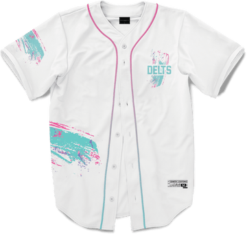 Delta Delta Delta - White Miami Beach Splash Baseball Jersey Premium Baseball Kinetic Society LLC 