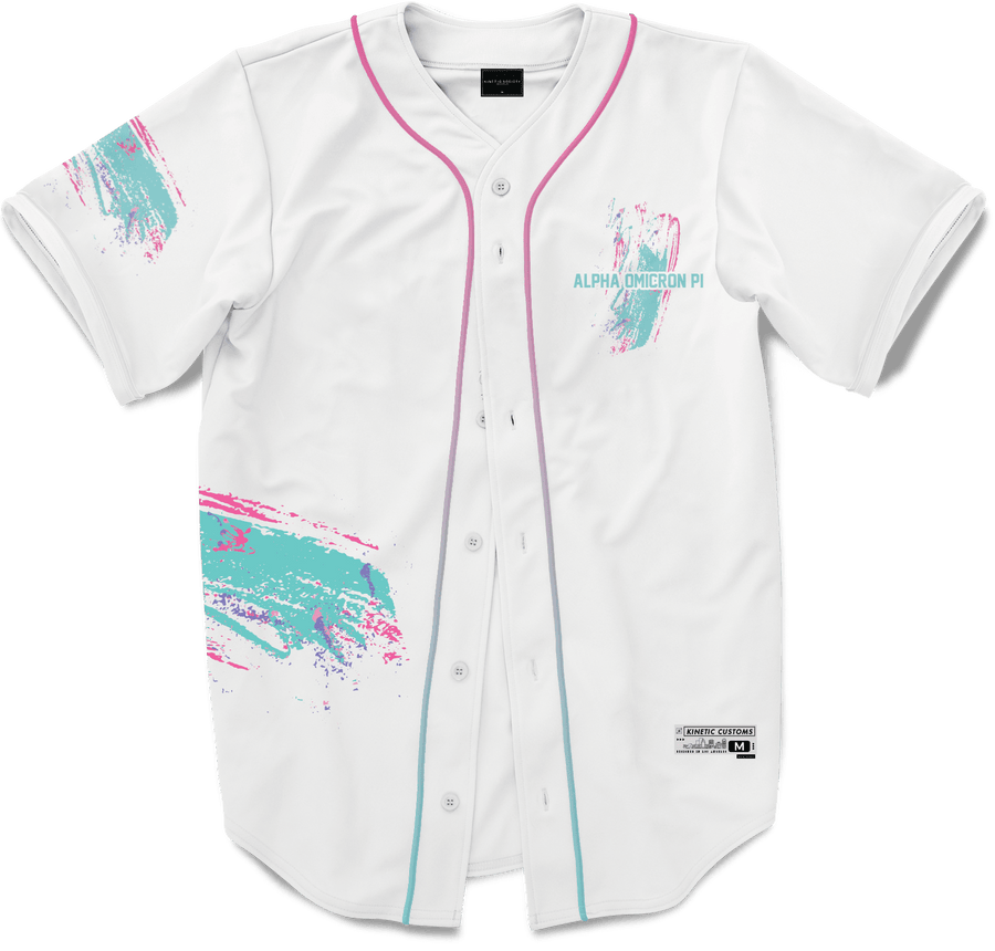 Alpha Omicron Pi - White Miami Beach Splash Baseball Jersey Premium Baseball Kinetic Society LLC 