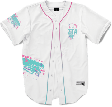 Zeta Tau Alpha - White Miami Beach Splash Baseball Jersey Premium Baseball Kinetic Society LLC 
