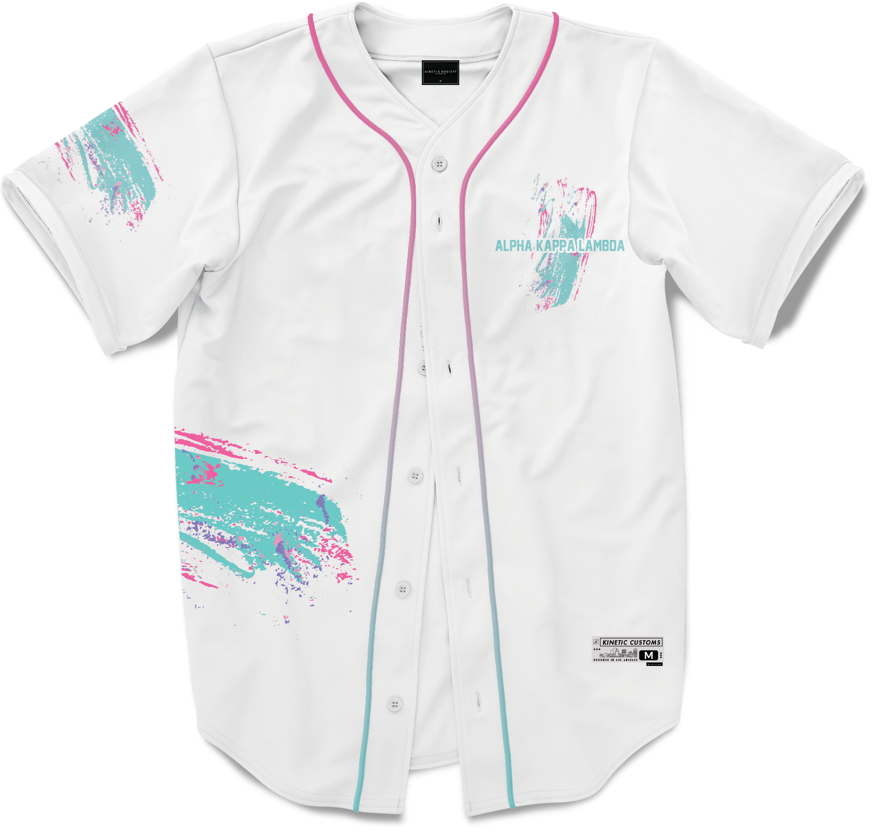 Alpha Kappa Lambda - White Miami Beach Splash Baseball Jersey - Kinetic Society