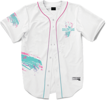Delta Sigma Phi - White Miami Beach Splash Baseball Jersey - Kinetic Society