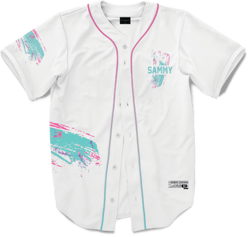 Sigma Alpha Mu - White Miami Beach Splash Baseball Jersey - Kinetic Society