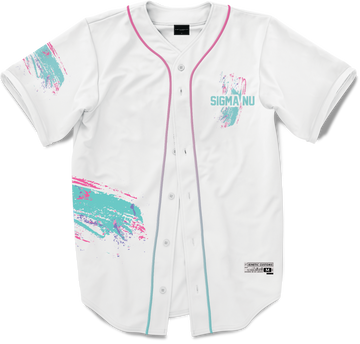 Sigma Nu - White Miami Beach Splash Baseball Jersey - Kinetic Society
