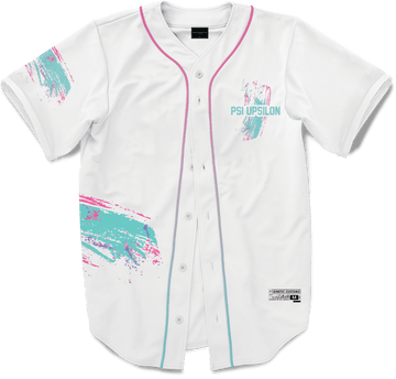 Psi Upsilon - White Miami Beach Splash Baseball Jersey - Kinetic Society